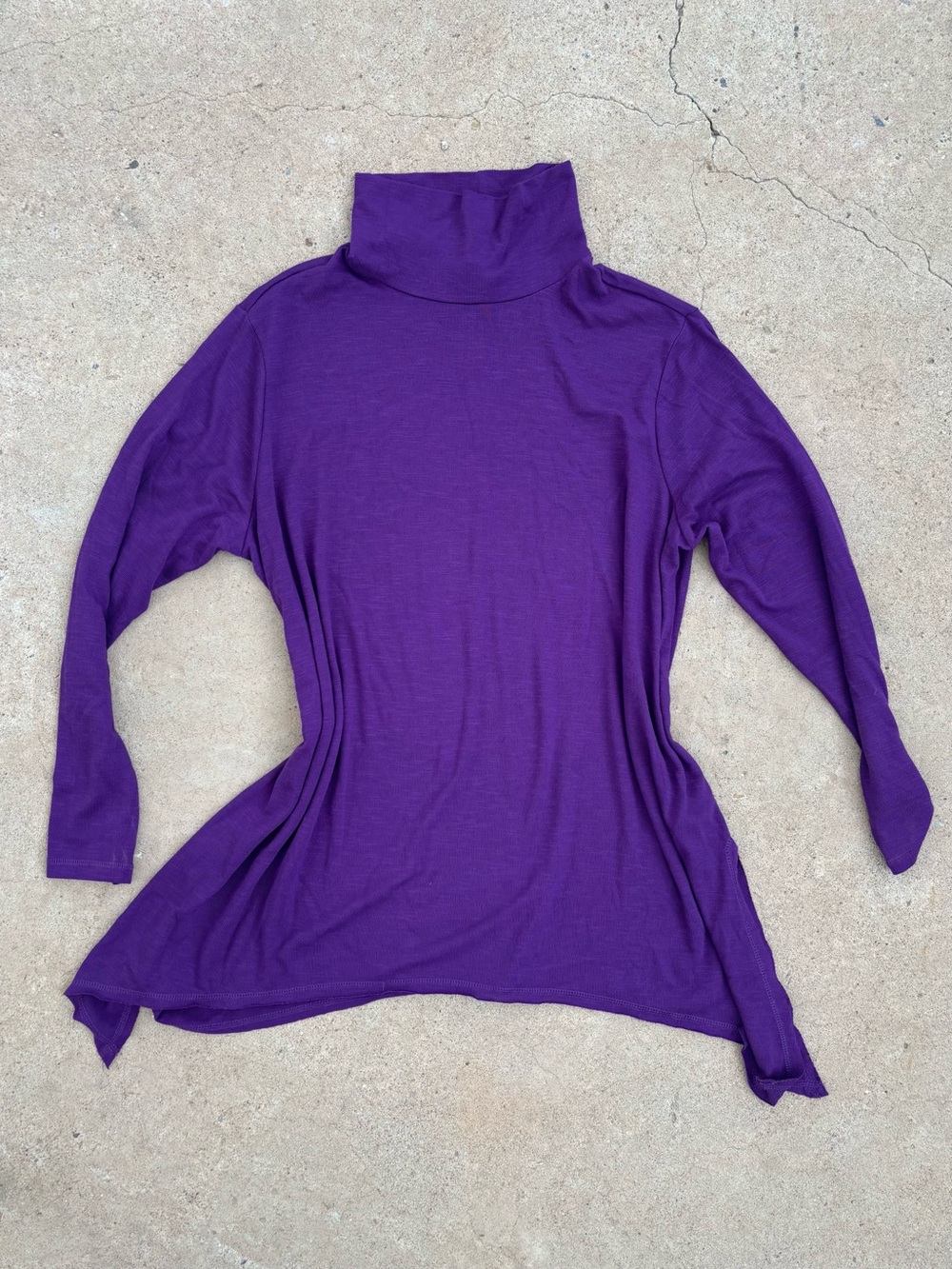 Terra & Sky Women’s 1X Purple Turtleneck Tunic Top Asymmetrical Hem Long Sleeve